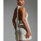 Henrietta Embellished Scarf-Detail Halterneck Mini Dress - Endless - UAE Rental and Resale for Women's Fashion