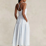 Striped Shirred Linen Dress