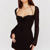 BabyDoll Black Chiffon Halter Mini Dress