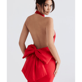 Ilaria Red Bow Halter Dress - Endless - UAE Rental and Resale for Women's Fashion