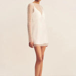 Iridescent Long Sleeve Mini Dress in Ivory - Endless - UAE Rental and Resale for Women's Fashion