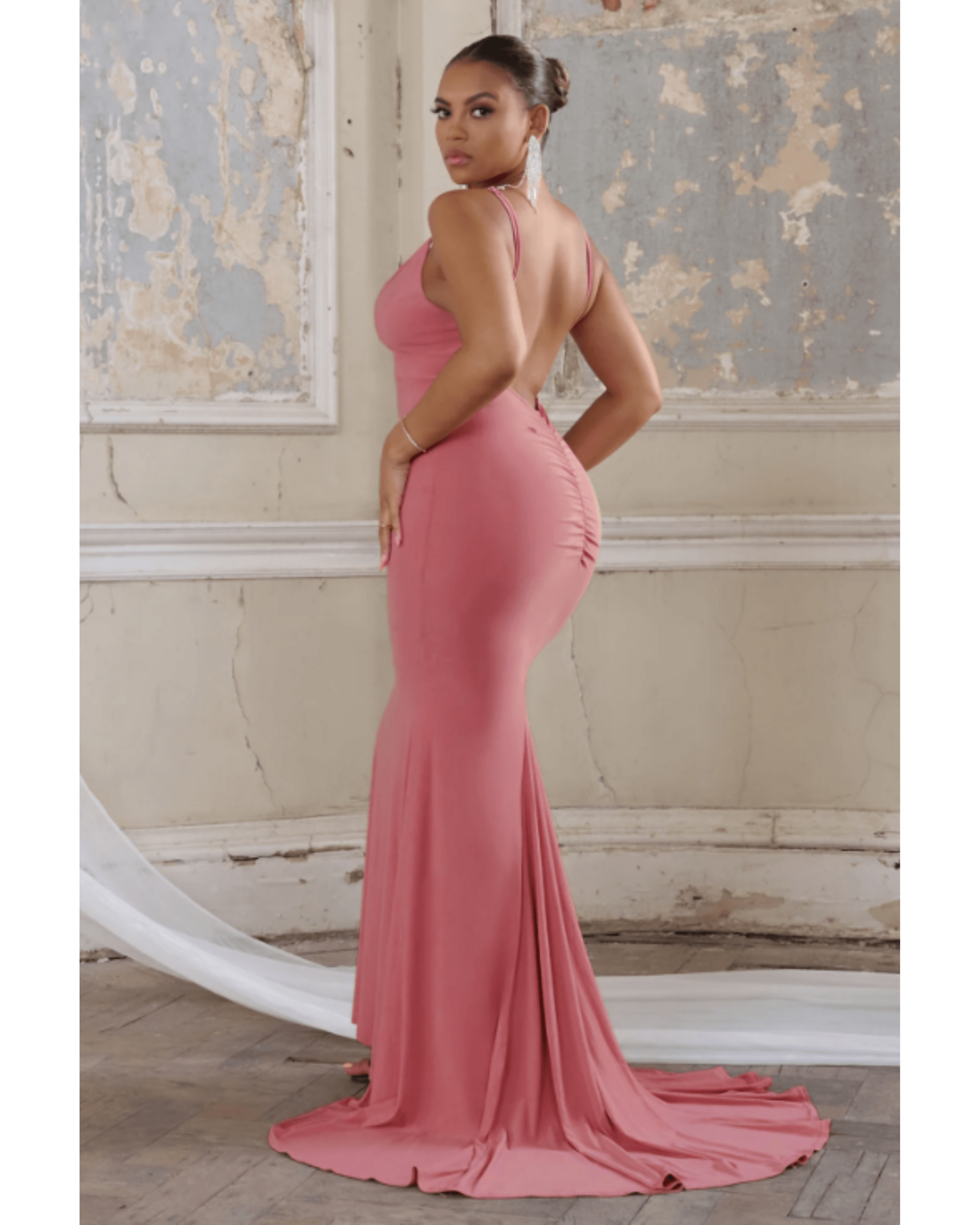 Irreplaceable Blush Pink Backless Bum Ruched Fishtail Maxi Dress - Endless - UAE Rental and Resale for Women's Fashion