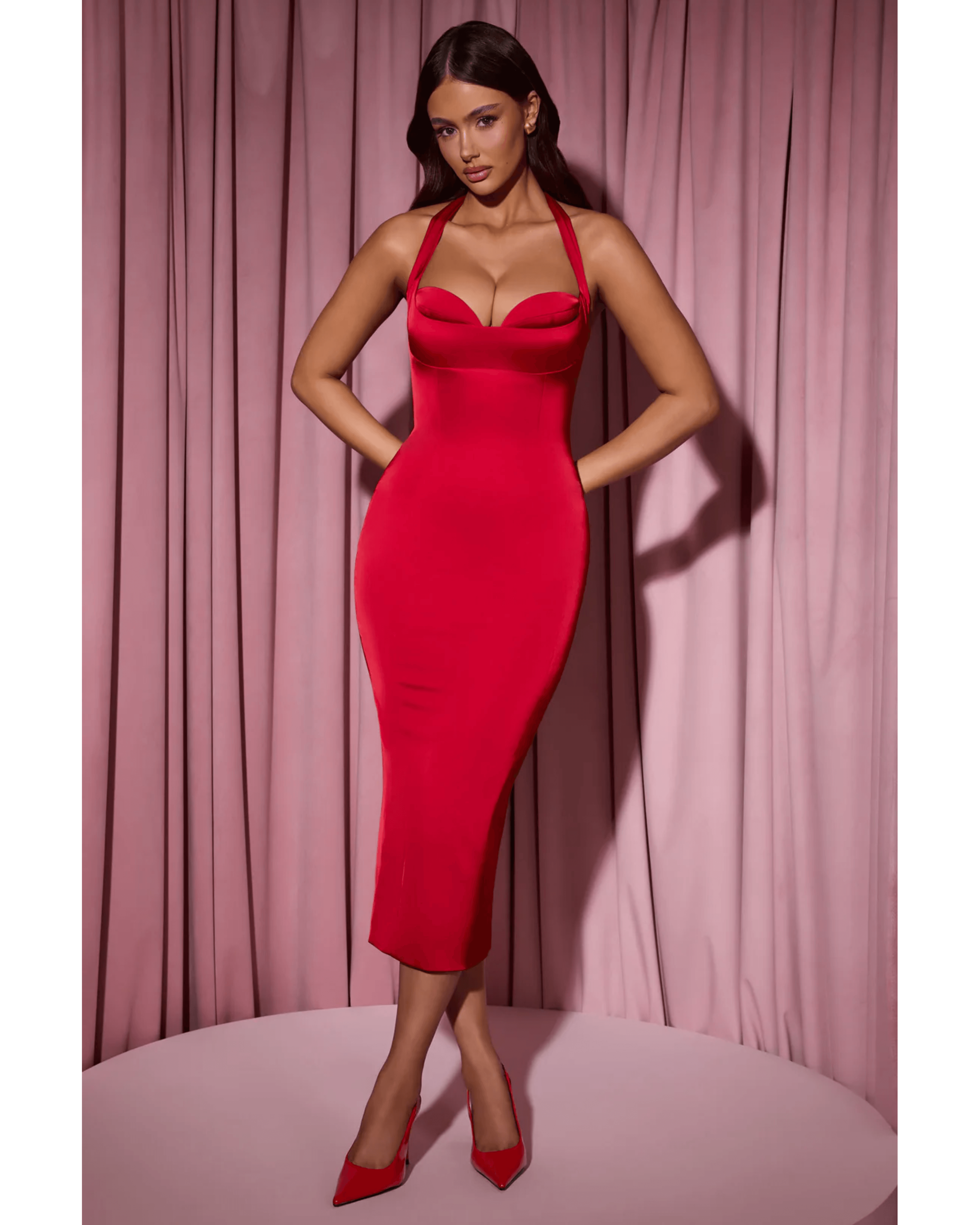 Ismay Layered Halterneck Bodycon Midi Dress - Endless - UAE Rental and Resale for Women's Fashion