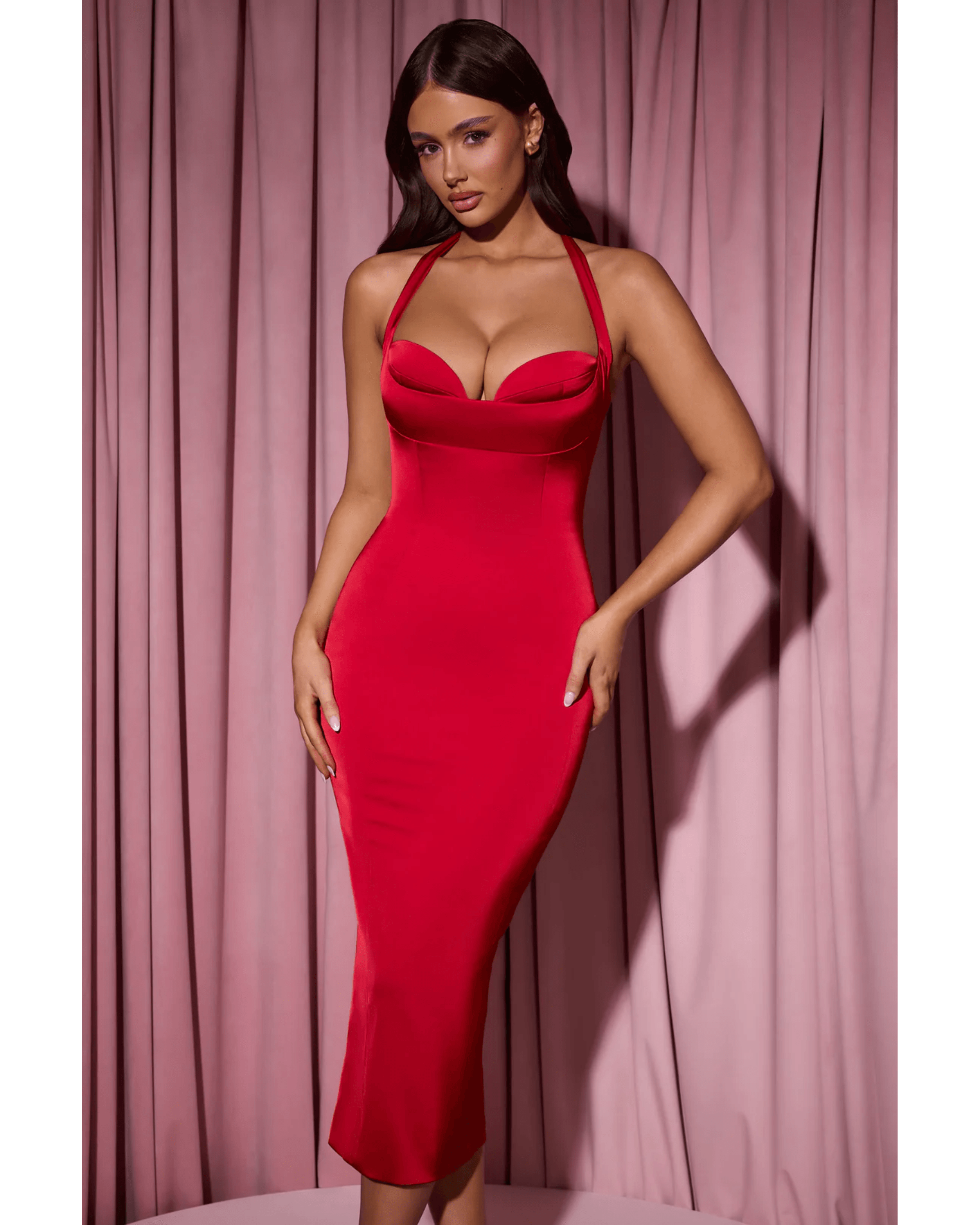 Ismay Layered Halterneck Bodycon Midi Dress - Endless - UAE Rental and Resale for Women's Fashion