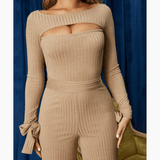 It's A Knit Petite Ribbed Keyhole Wide Leg Jumpsuit - Endless - UAE Rental and Resale for Women's Fashion