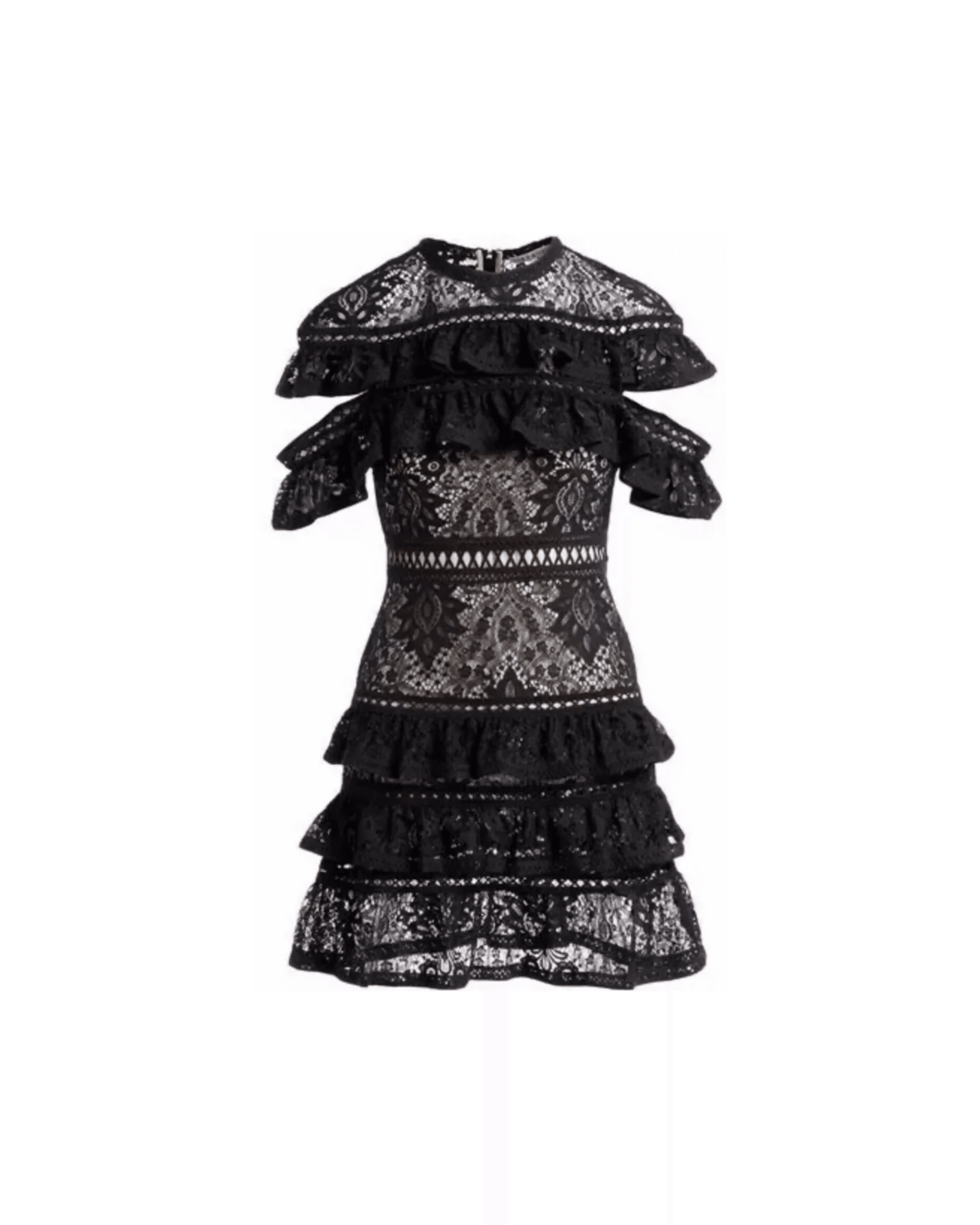 Jolie Black Tiered Ruffle Lace Dress - Endless - UAE Rental and Resale for Women's Fashion