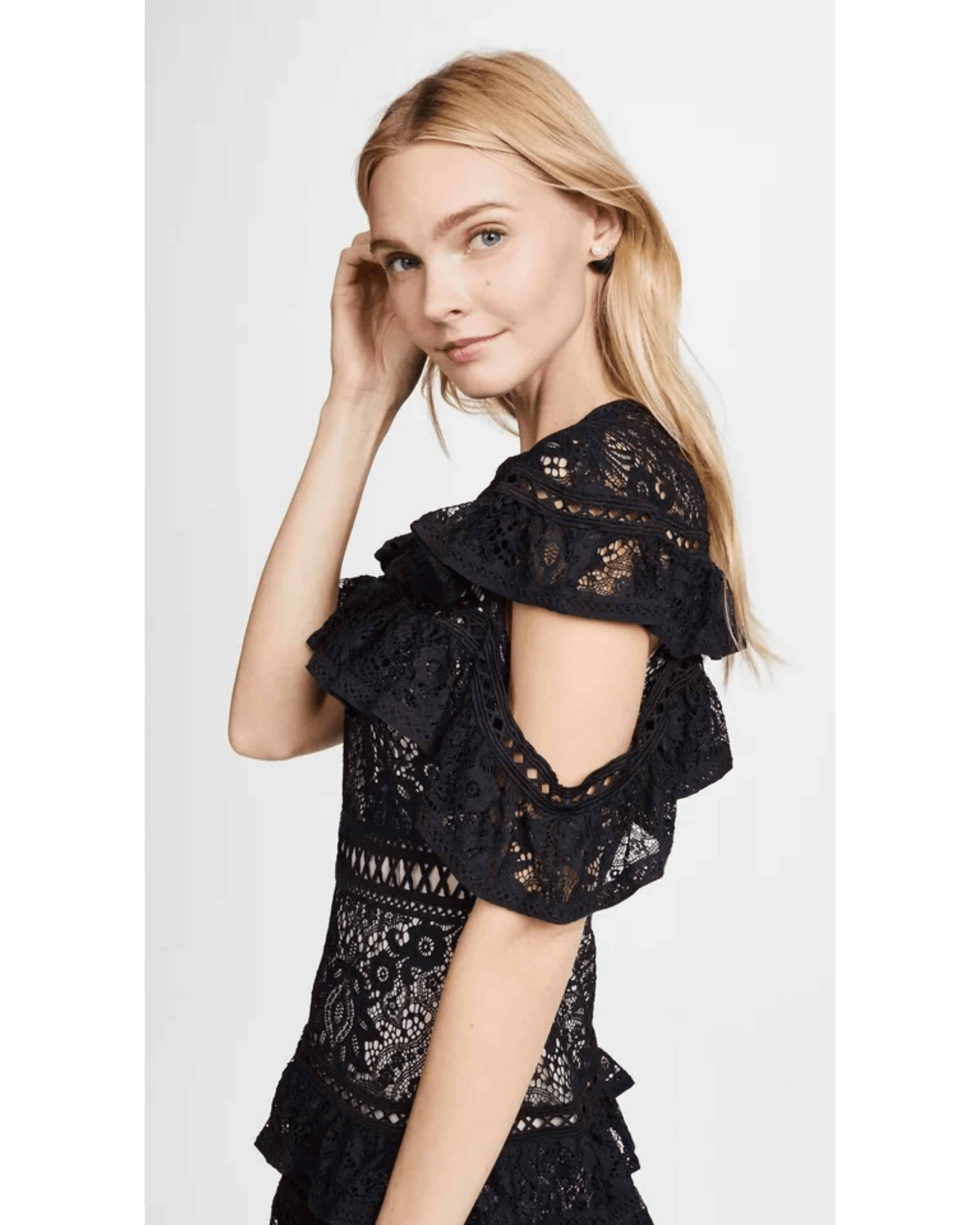 Jolie Black Tiered Ruffle Lace Dress - Endless - UAE Rental and Resale for Women's Fashion