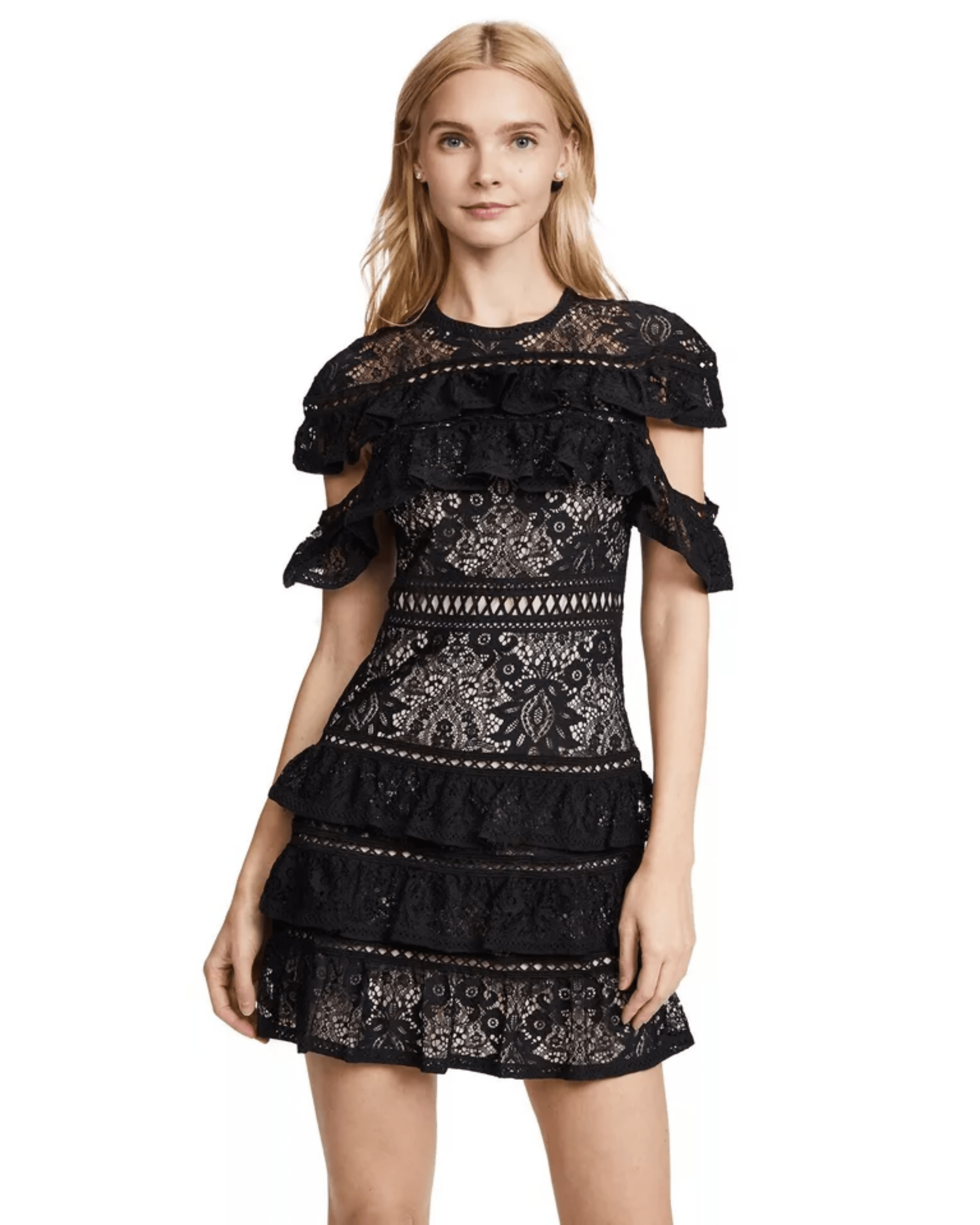 Jolie Black Tiered Ruffle Lace Dress - Endless - UAE Rental and Resale for Women's Fashion