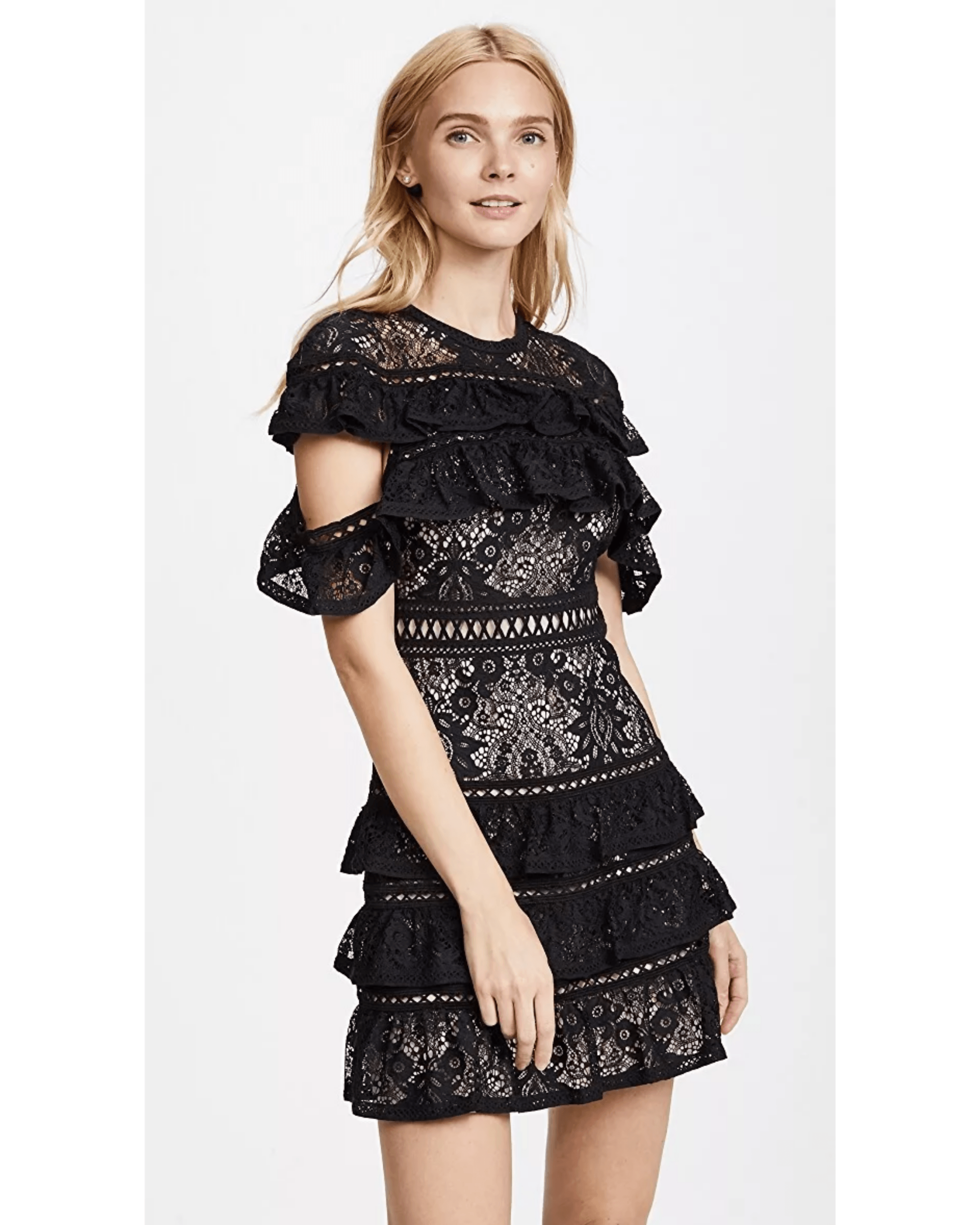 Jolie Black Tiered Ruffle Lace Dress - Endless - UAE Rental and Resale for Women's Fashion