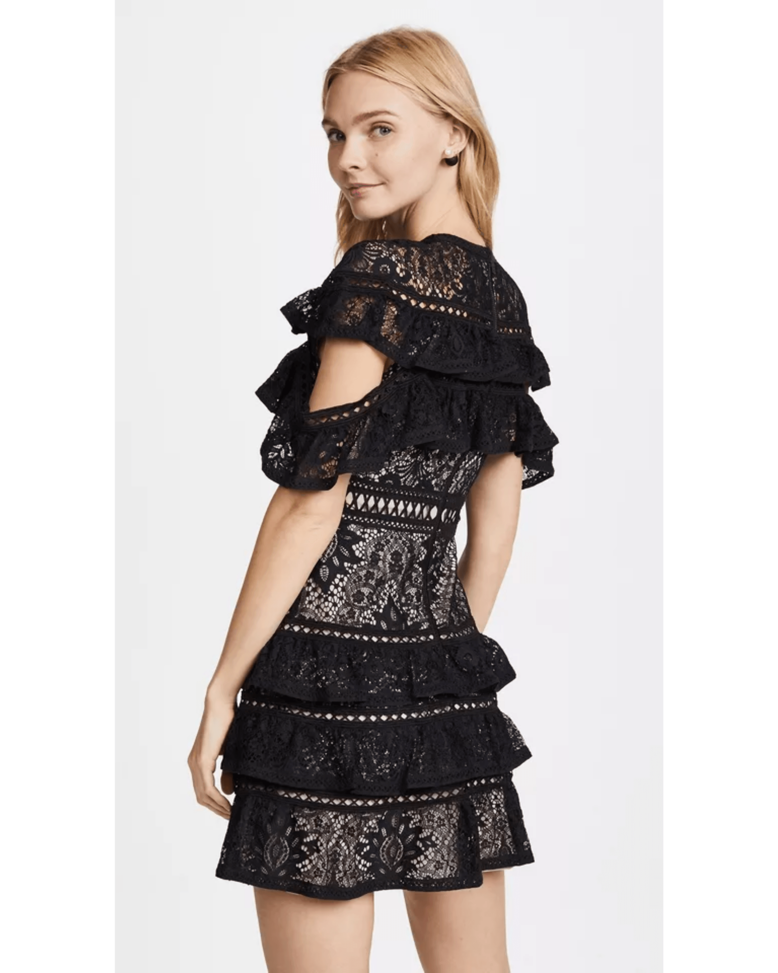 Jolie Black Tiered Ruffle Lace Dress - Endless - UAE Rental and Resale for Women's Fashion