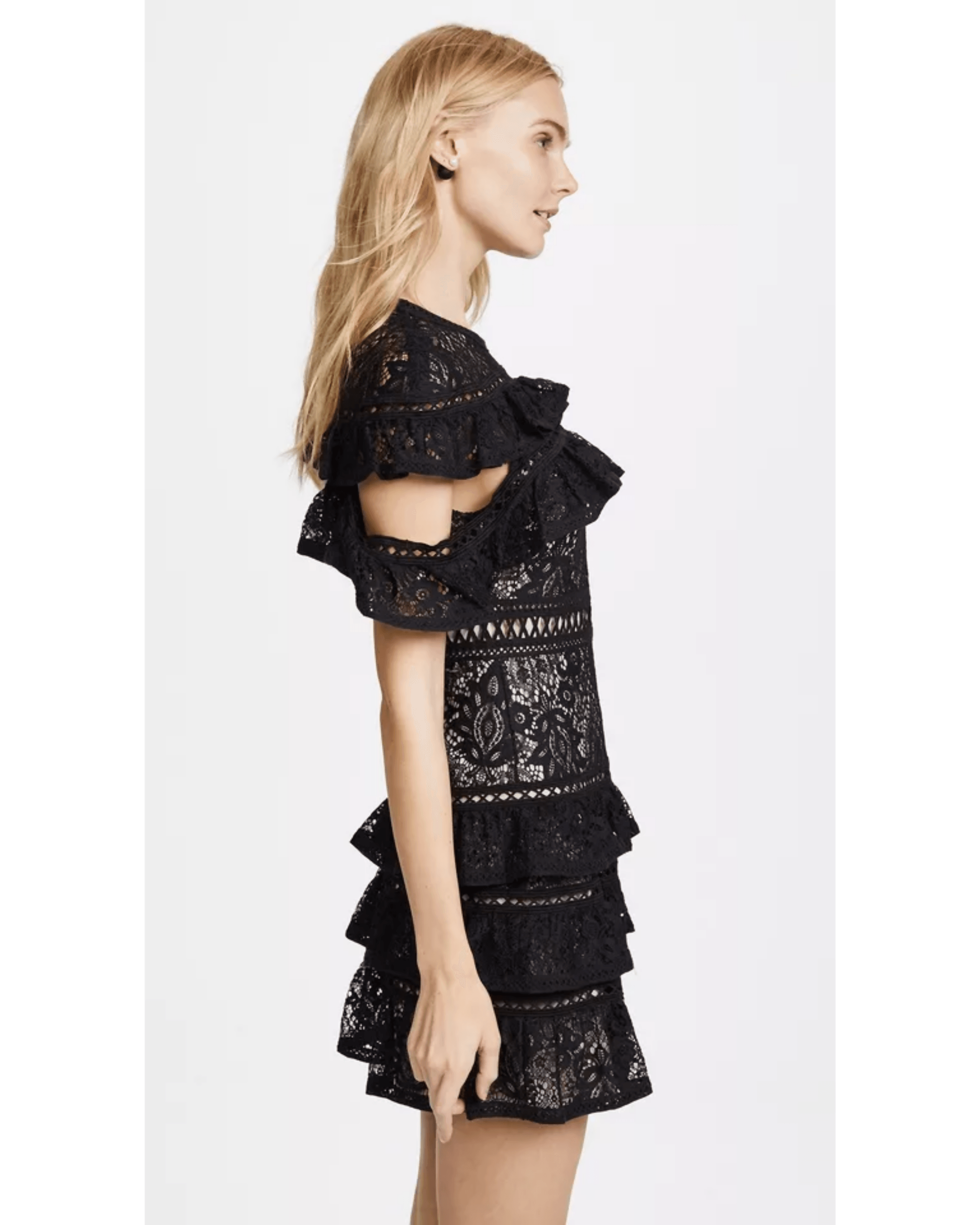 Jolie Black Tiered Ruffle Lace Dress - Endless - UAE Rental and Resale for Women's Fashion