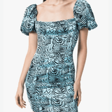 Koko Tiger Print Satin Dress In Blue - Endless - UAE Rental and Resale for Women's Fashion