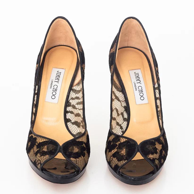 Lace and Patent Leather Pointed-Toe Pumps - Endless - UAE Rental and Resale for Women's Fashion