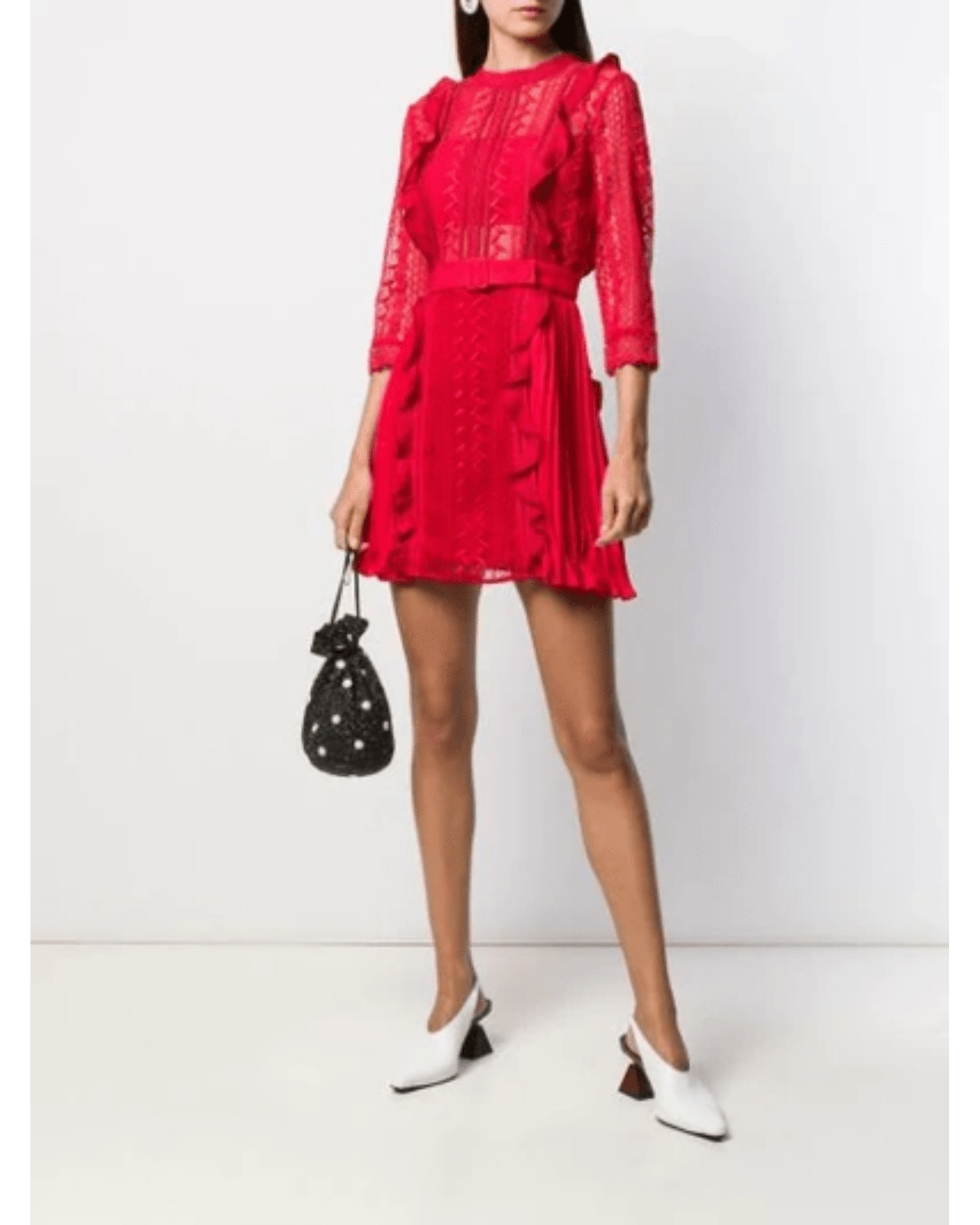 Lace Detail Belted Mini Dress - Endless - UAE Rental and Resale for Women's Fashion