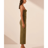 Lani Strapless Gathered Midi Dress - Endless - UAE Rental and Resale for Women's Fashion