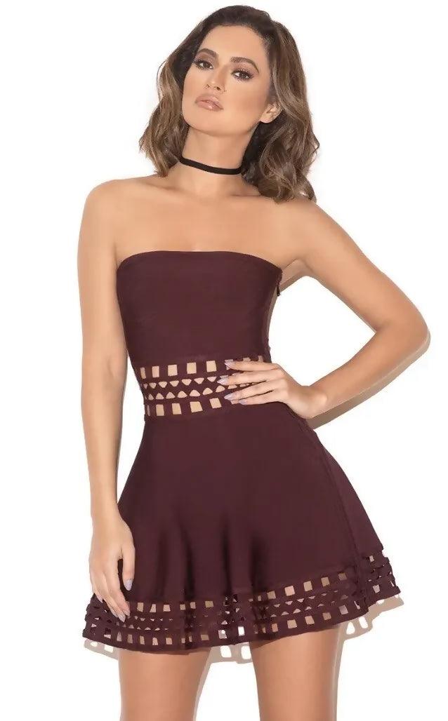 Laser Cut Out Strapless Dress