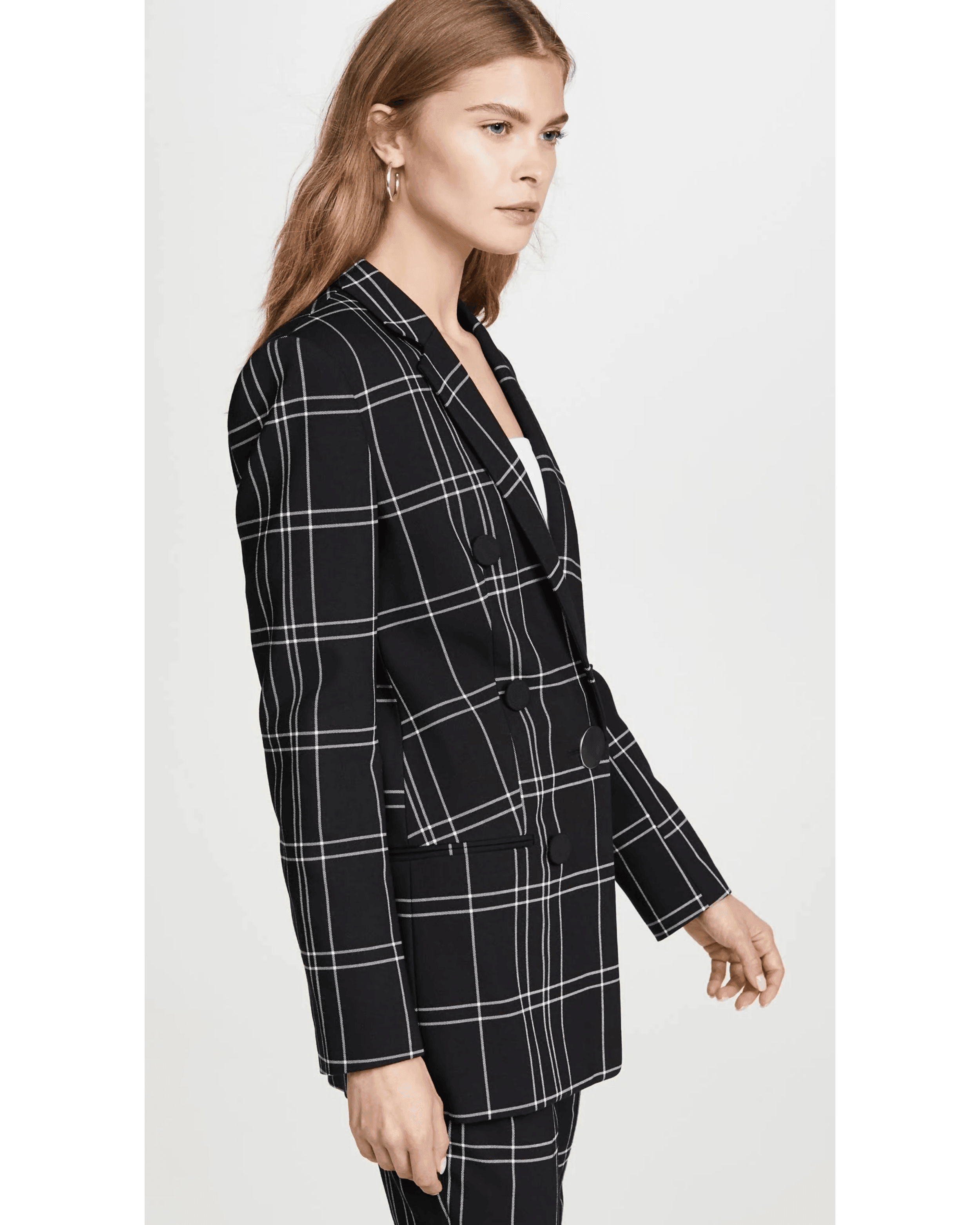 Leather-trimmed Checked Woven Blazer Windowpane - Endless - UAE Rental and Resale for Women's Fashion
