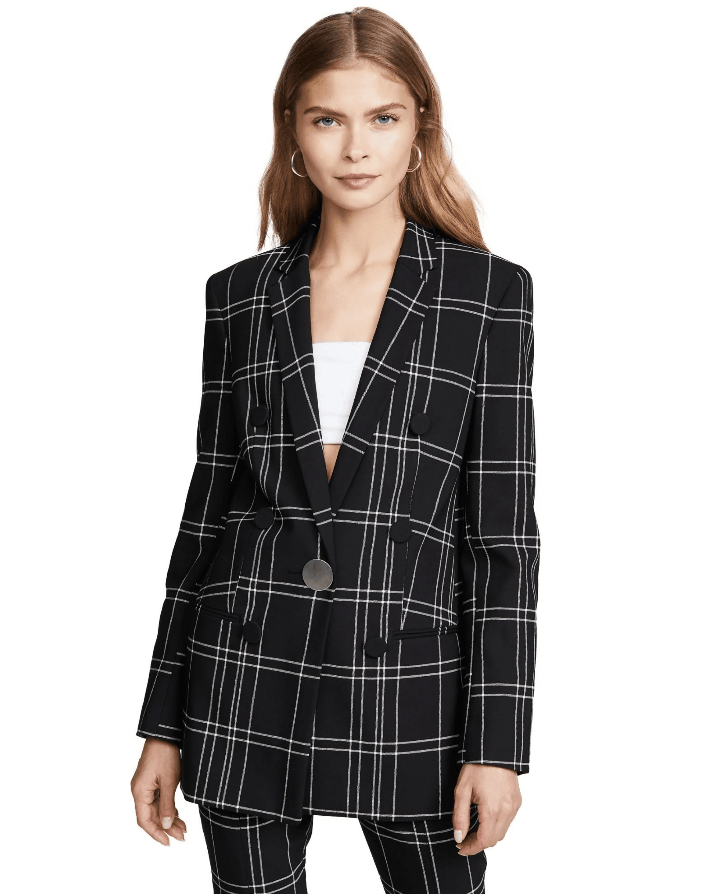 Leather-trimmed Checked Woven Blazer Windowpane - Endless - UAE Rental and Resale for Women's Fashion