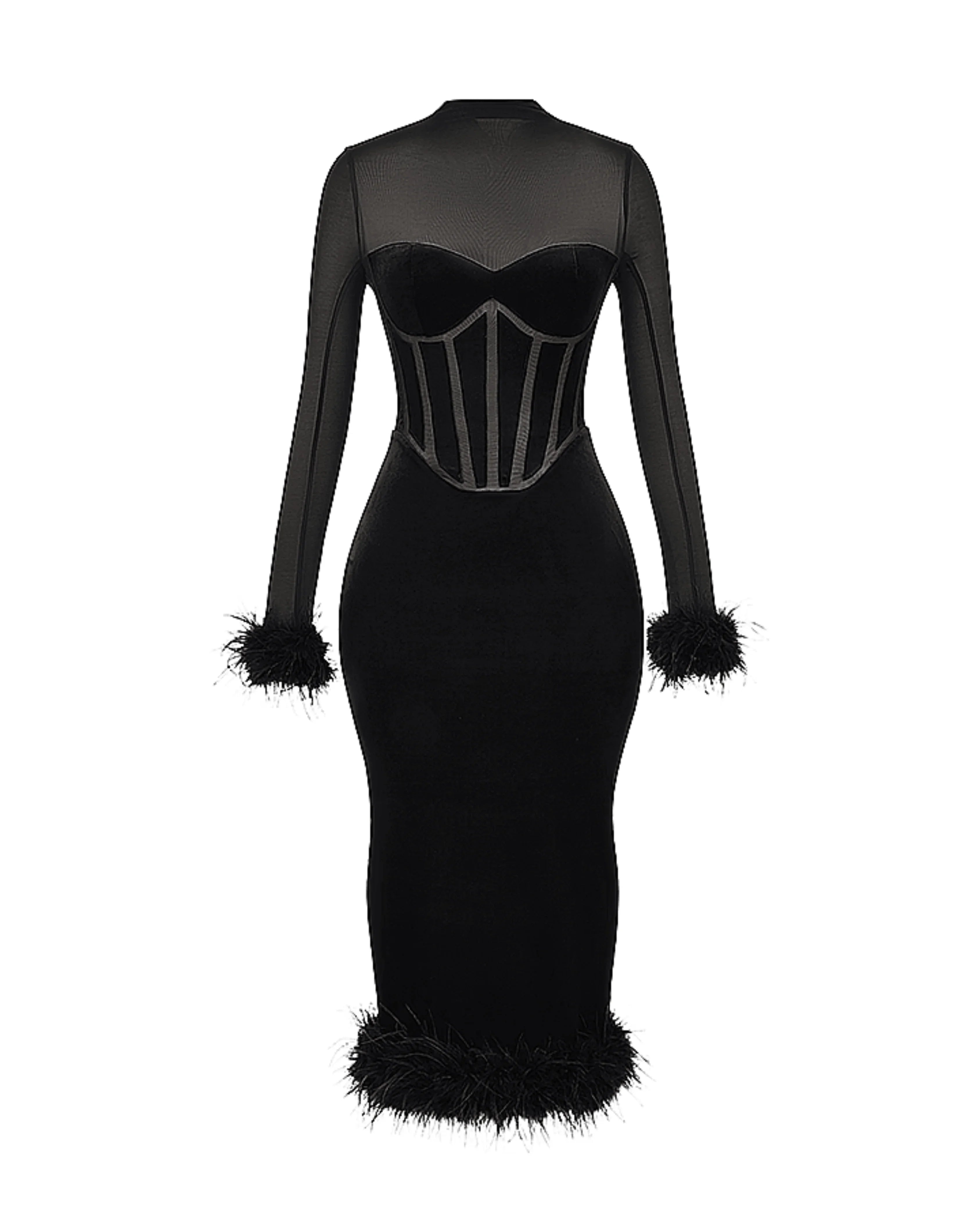 Lianna Black Velvet Midi Dress - Endless - UAE Rental and Resale for Women's Fashion