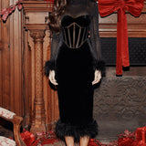 Lianna Black Velvet Midi Dress - Endless - UAE Rental and Resale for Women's Fashion