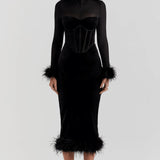 Lianna Black Velvet Midi Dress - Endless - UAE Rental and Resale for Women's Fashion