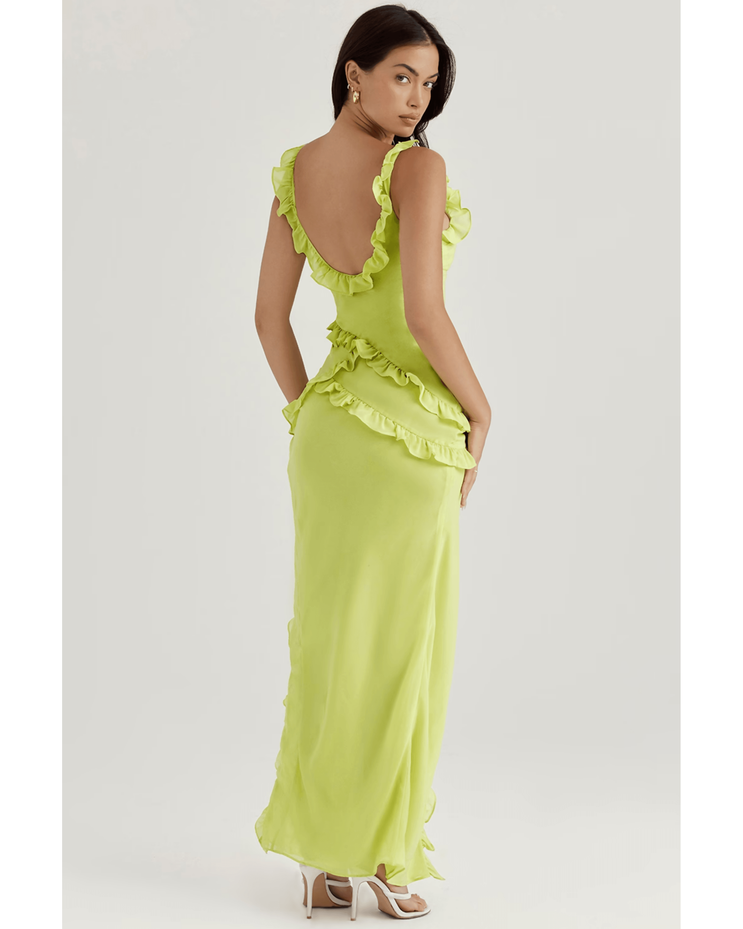 Lime Ruffle Maxi Dress - Endless - UAE Rental and Resale for Women's Fashion