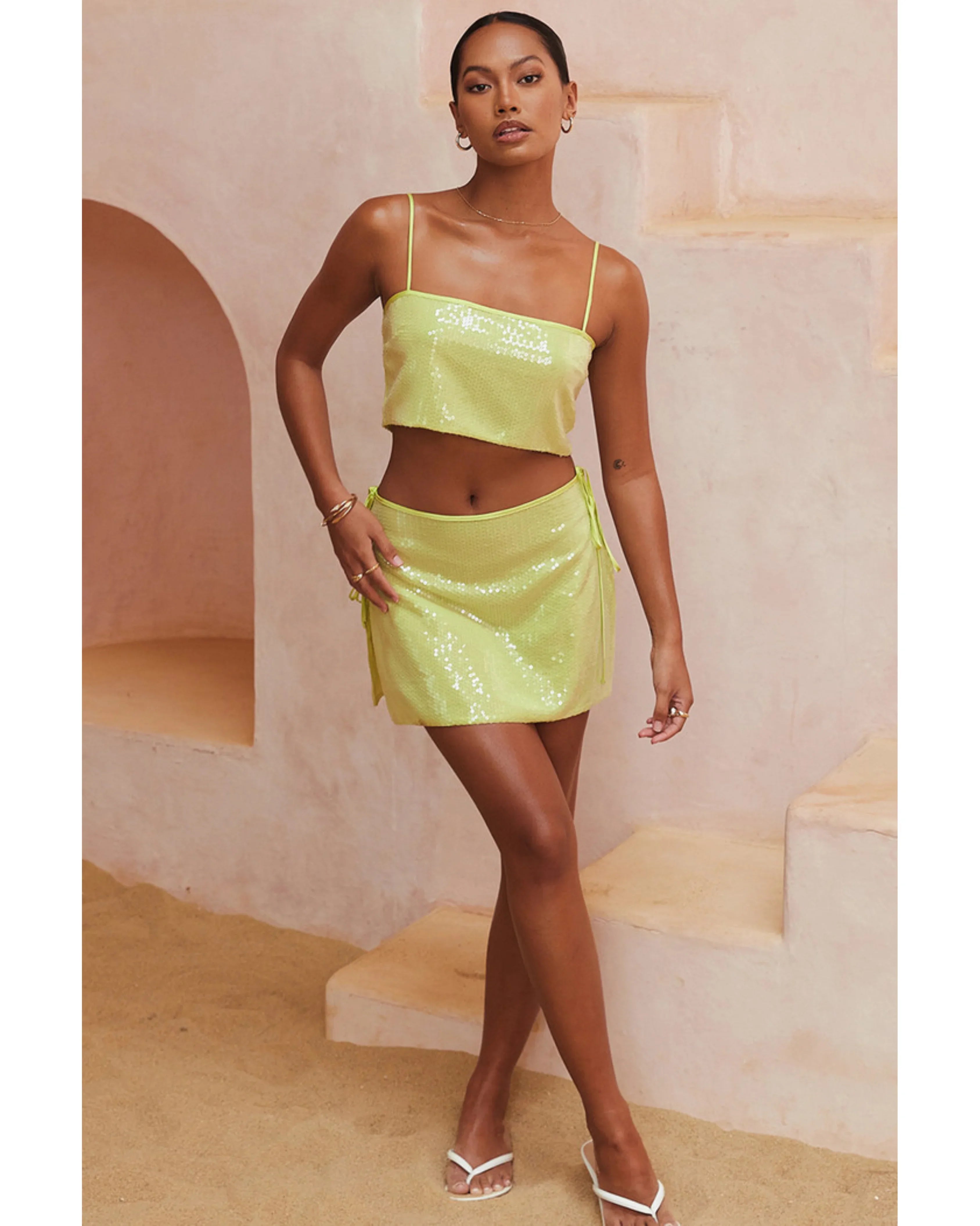 Lime Sequin Co-ord Set - Endless - UAE Rental and Resale for Women's Fashion