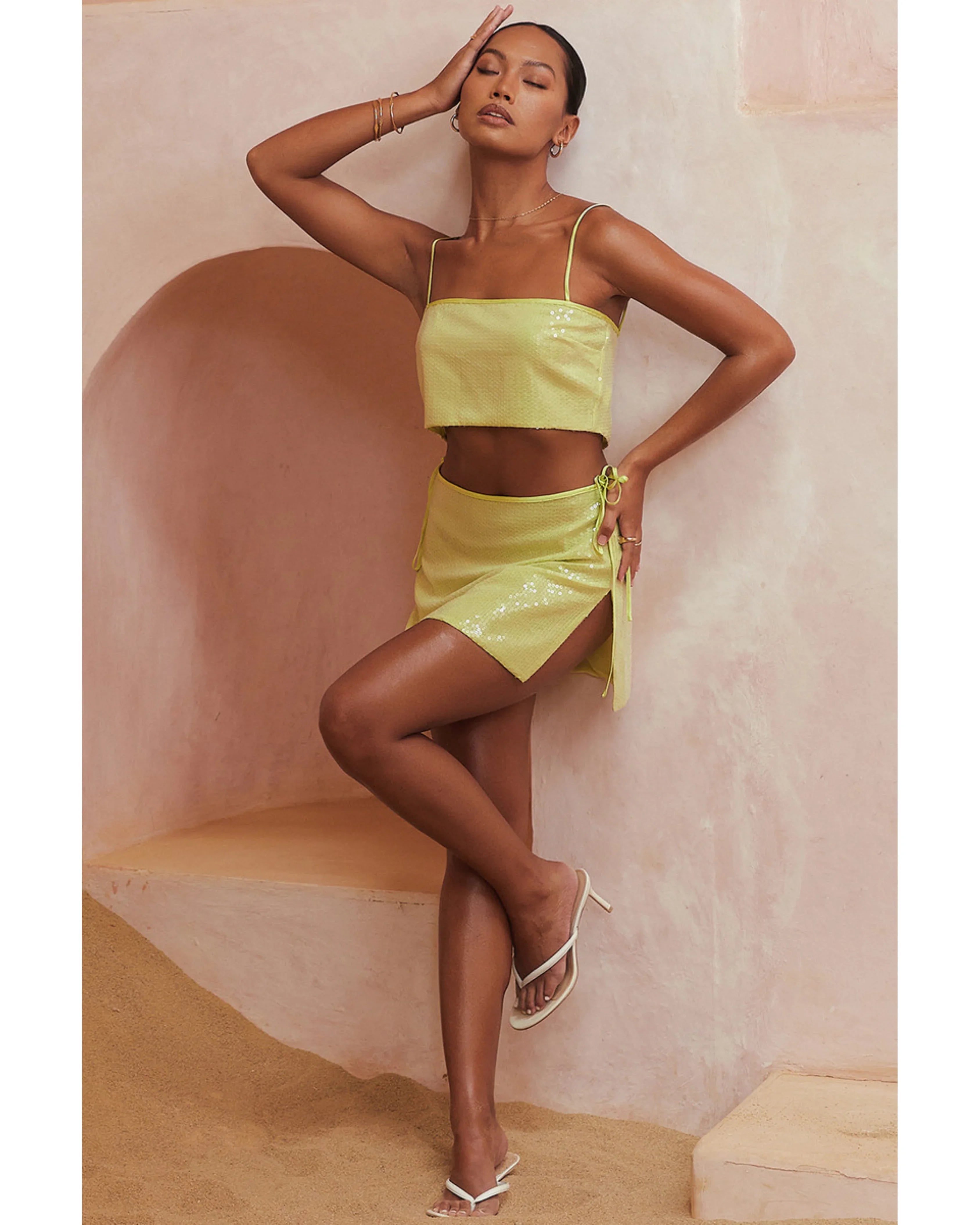 Lime Sequin Co-ord Set - Endless - UAE Rental and Resale for Women's Fashion
