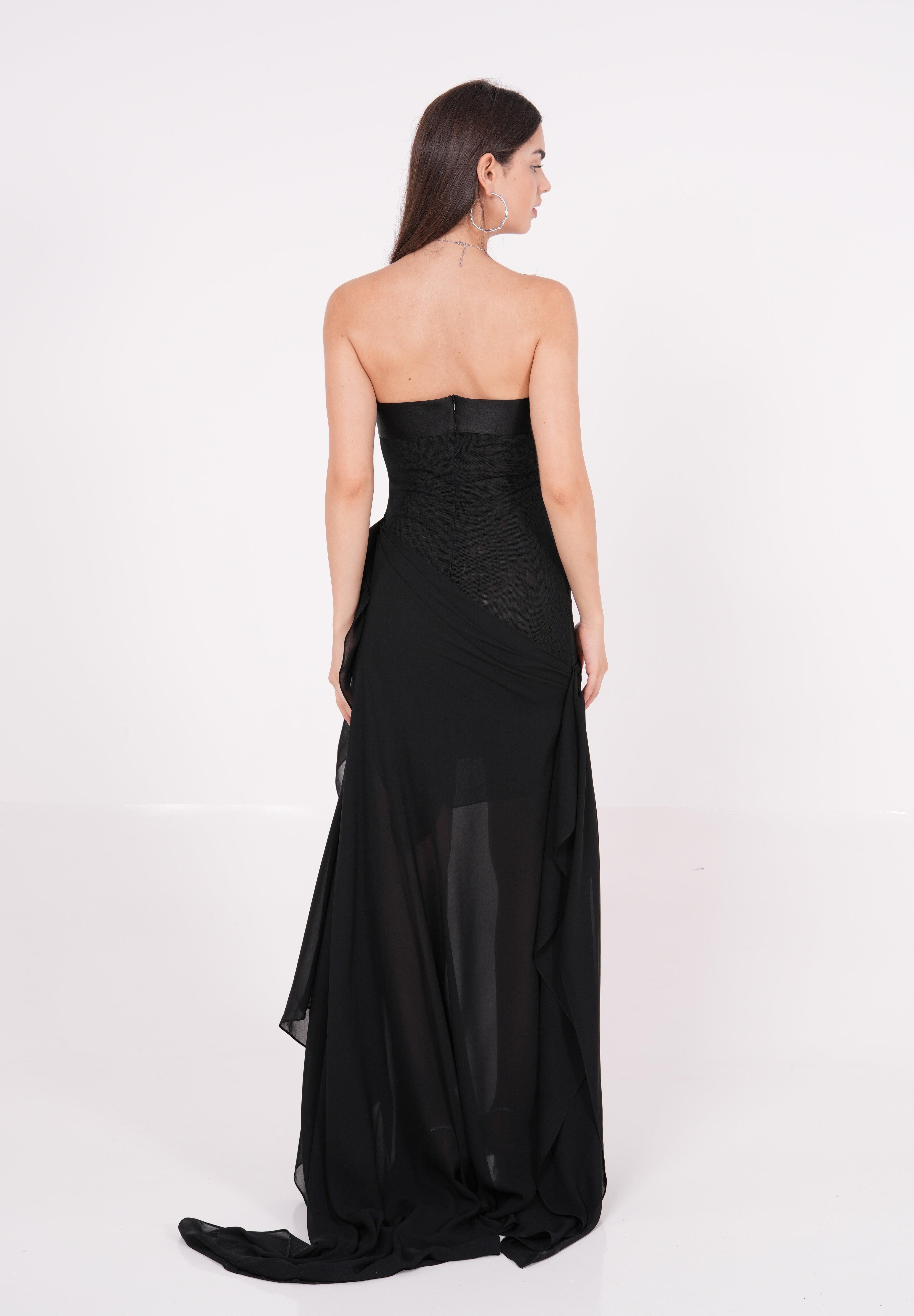 Long Black Draped Dress - Endless - UAE Rental and Resale for Women's Fashion