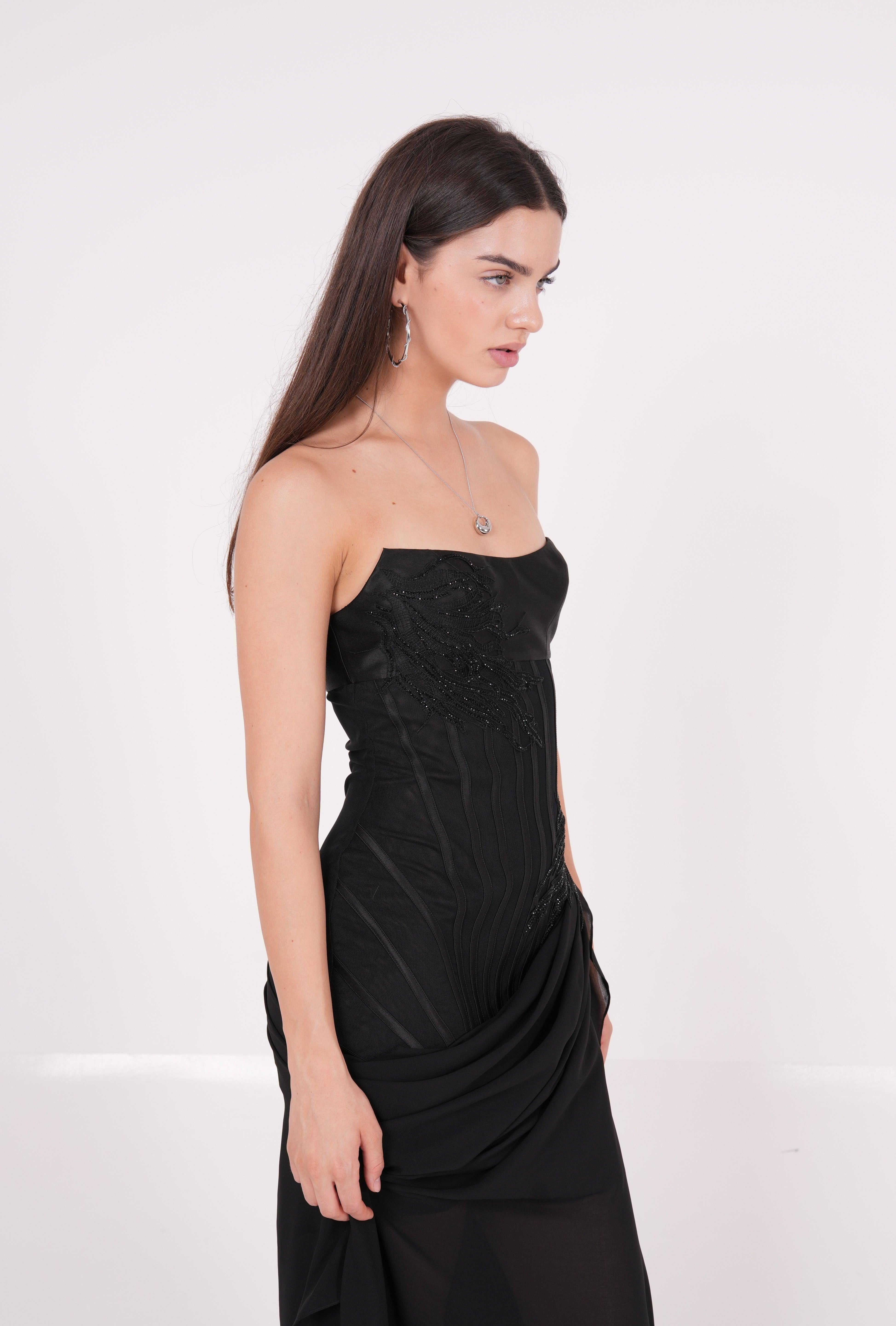 Long Black Draped Dress - Endless - UAE Rental and Resale for Women's Fashion