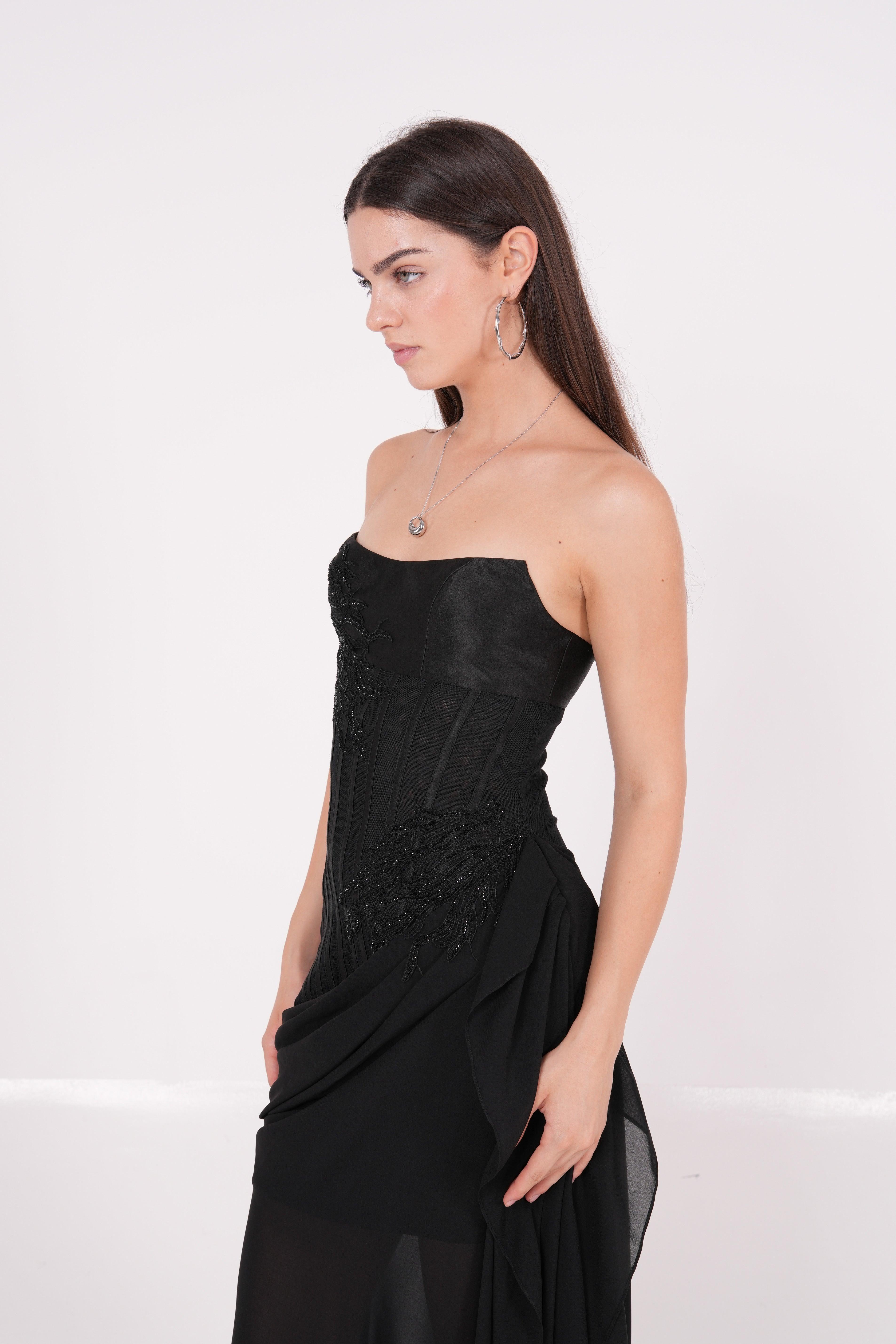 Long Black Draped Dress - Endless - UAE Rental and Resale for Women's Fashion