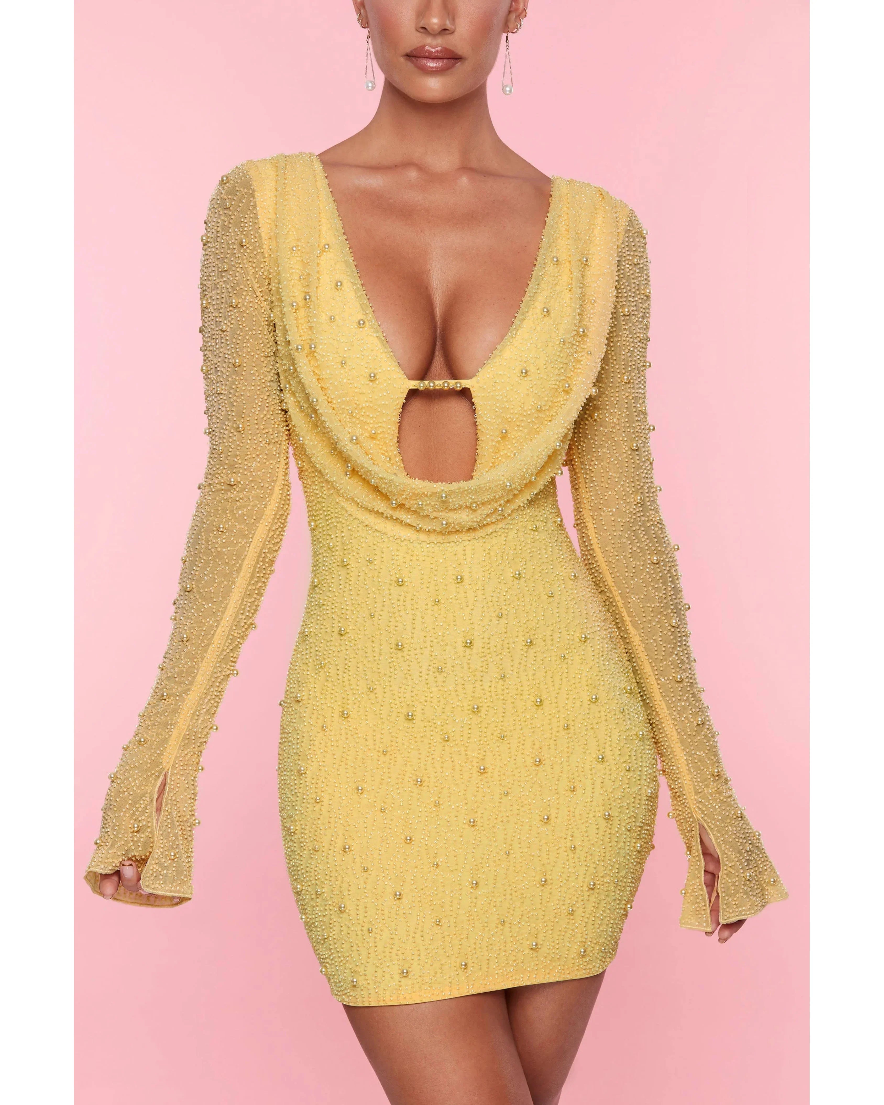 Long Sleeve Deep Plunge Mini Dress - Endless - UAE Rental and Resale for Women's Fashion