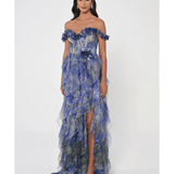 Low Ruffle Shoulder Bodice Waist Tiered Tulle Long Dress - Endless - UAE Rental and Resale for Women's Fashion