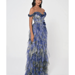 Low Ruffle Shoulder Bodice Waist Tiered Tulle Long Dress - Endless - UAE Rental and Resale for Women's Fashion
