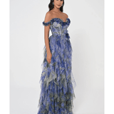 Low Ruffle Shoulder Bodice Waist Tiered Tulle Long Dress - Endless - UAE Rental and Resale for Women's Fashion
