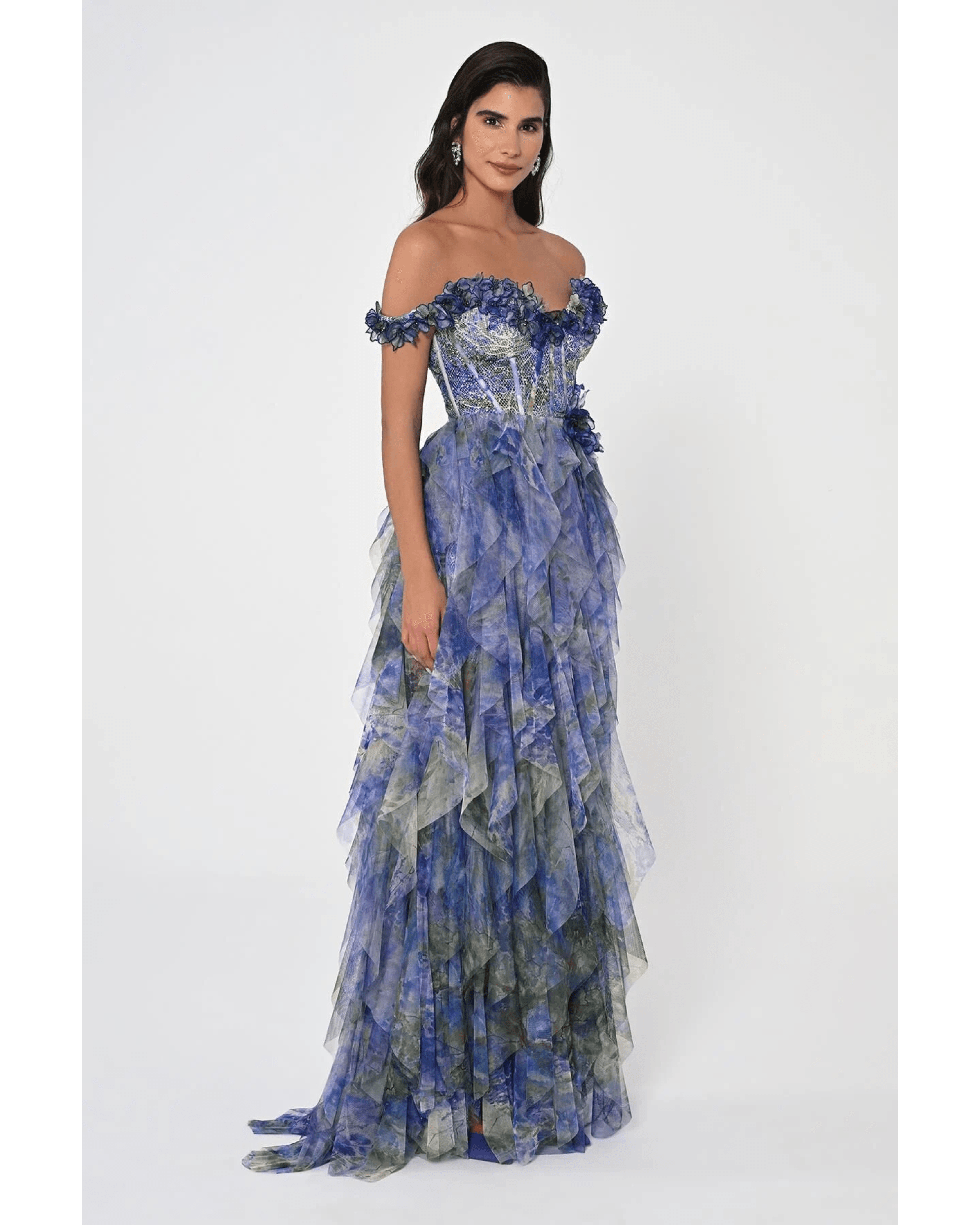 Low Ruffle Shoulder Bodice Waist Tiered Tulle Long Dress - Endless - UAE Rental and Resale for Women's Fashion