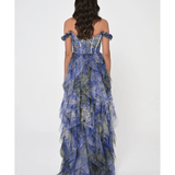 Low Ruffle Shoulder Bodice Waist Tiered Tulle Long Dress - Endless - UAE Rental and Resale for Women's Fashion