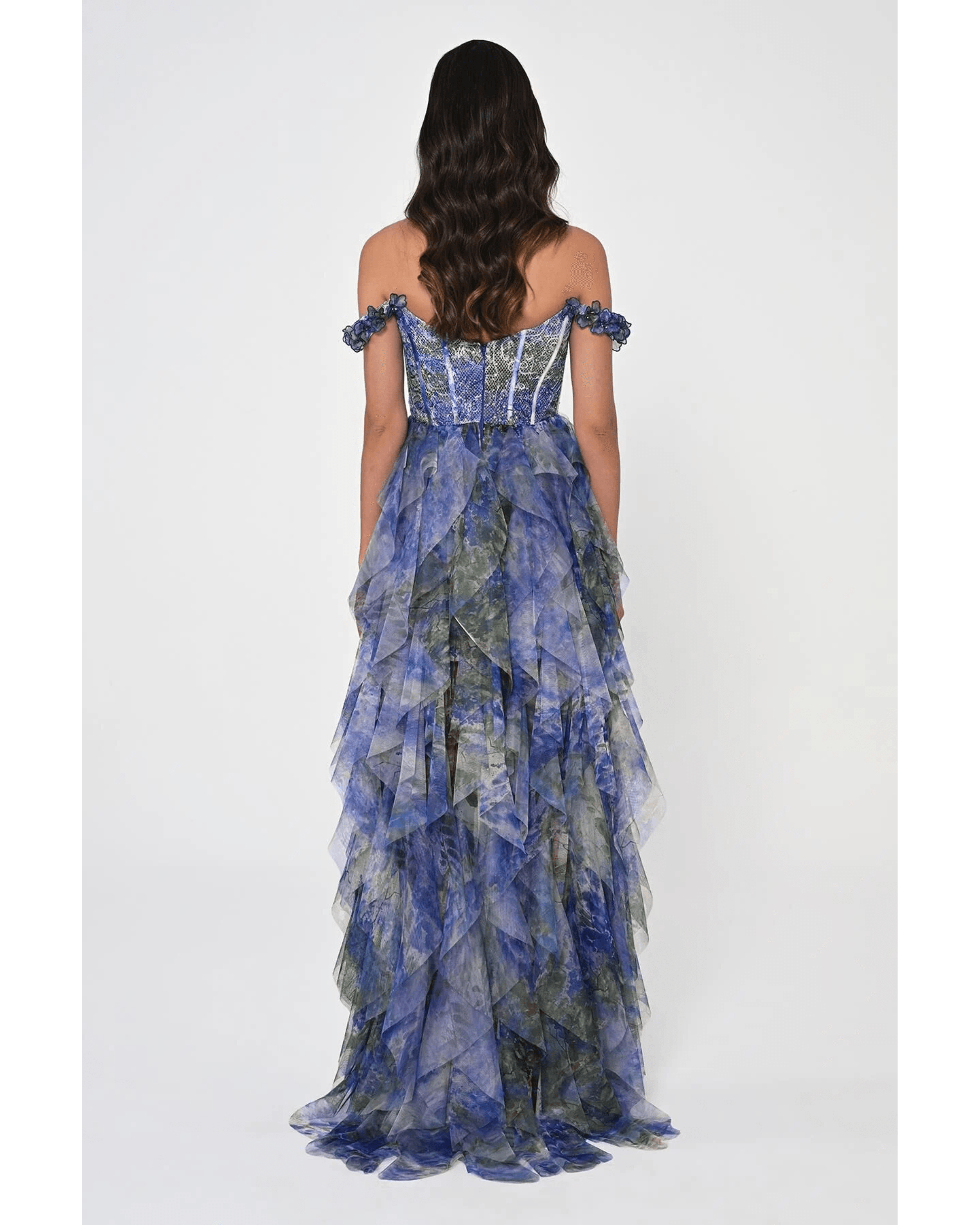 Low Ruffle Shoulder Bodice Waist Tiered Tulle Long Dress - Endless - UAE Rental and Resale for Women's Fashion