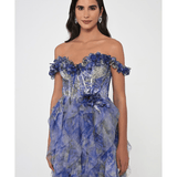 Low Ruffle Shoulder Bodice Waist Tiered Tulle Long Dress - Endless - UAE Rental and Resale for Women's Fashion