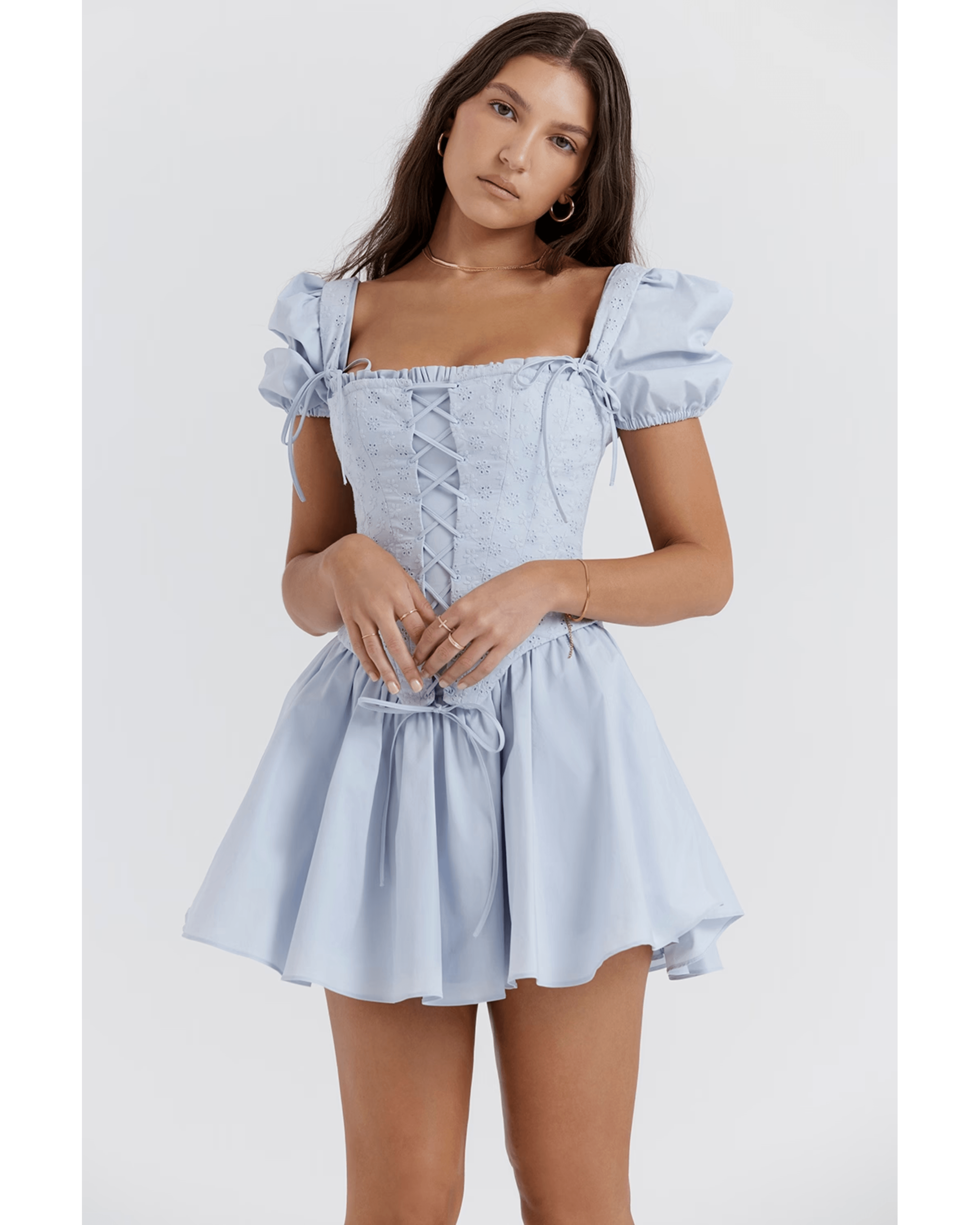Maribel Broderie Corset Mini Dress - Endless - UAE Rental and Resale for Women's Fashion