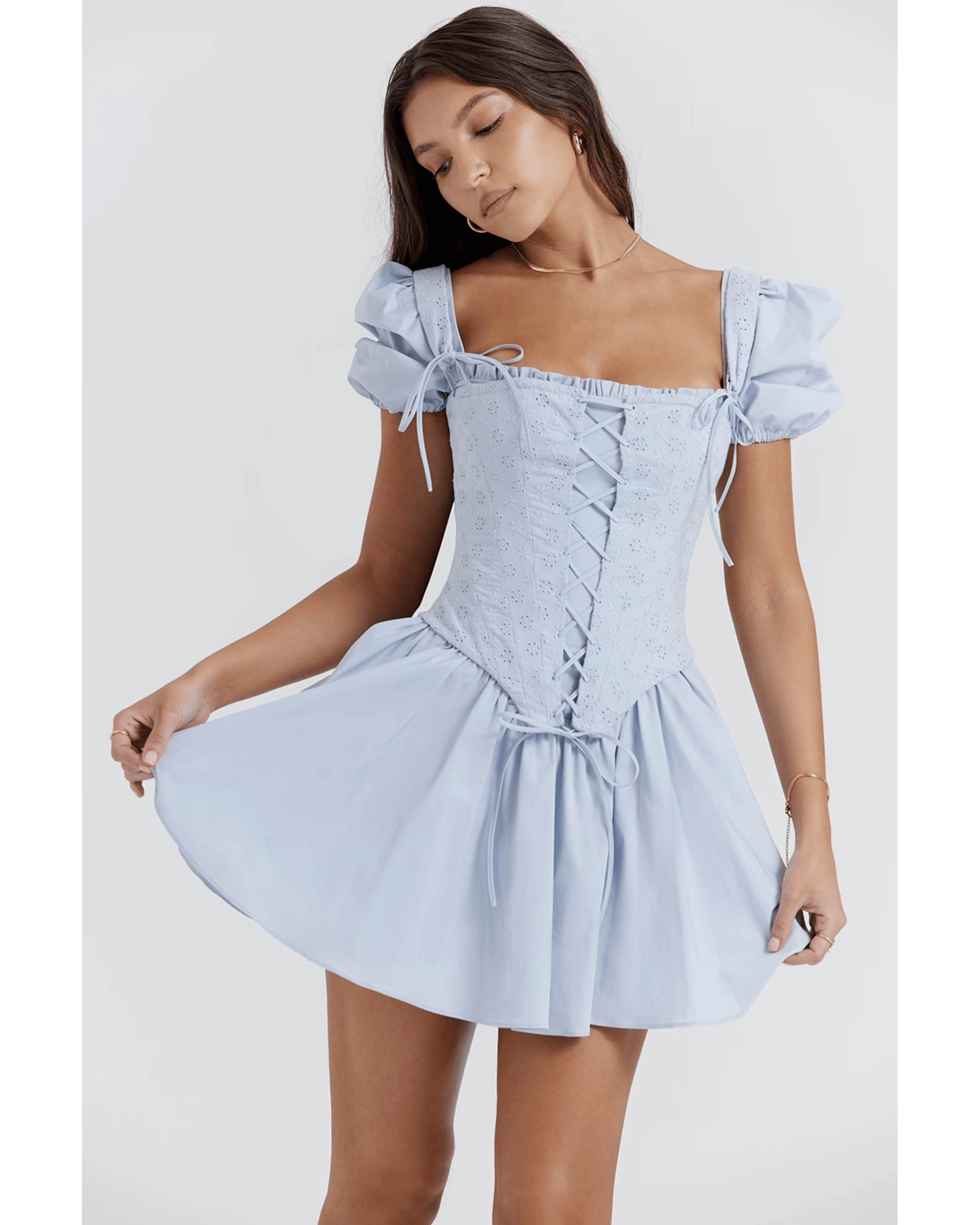 Maribel Broderie Corset Mini Dress - Endless - UAE Rental and Resale for Women's Fashion