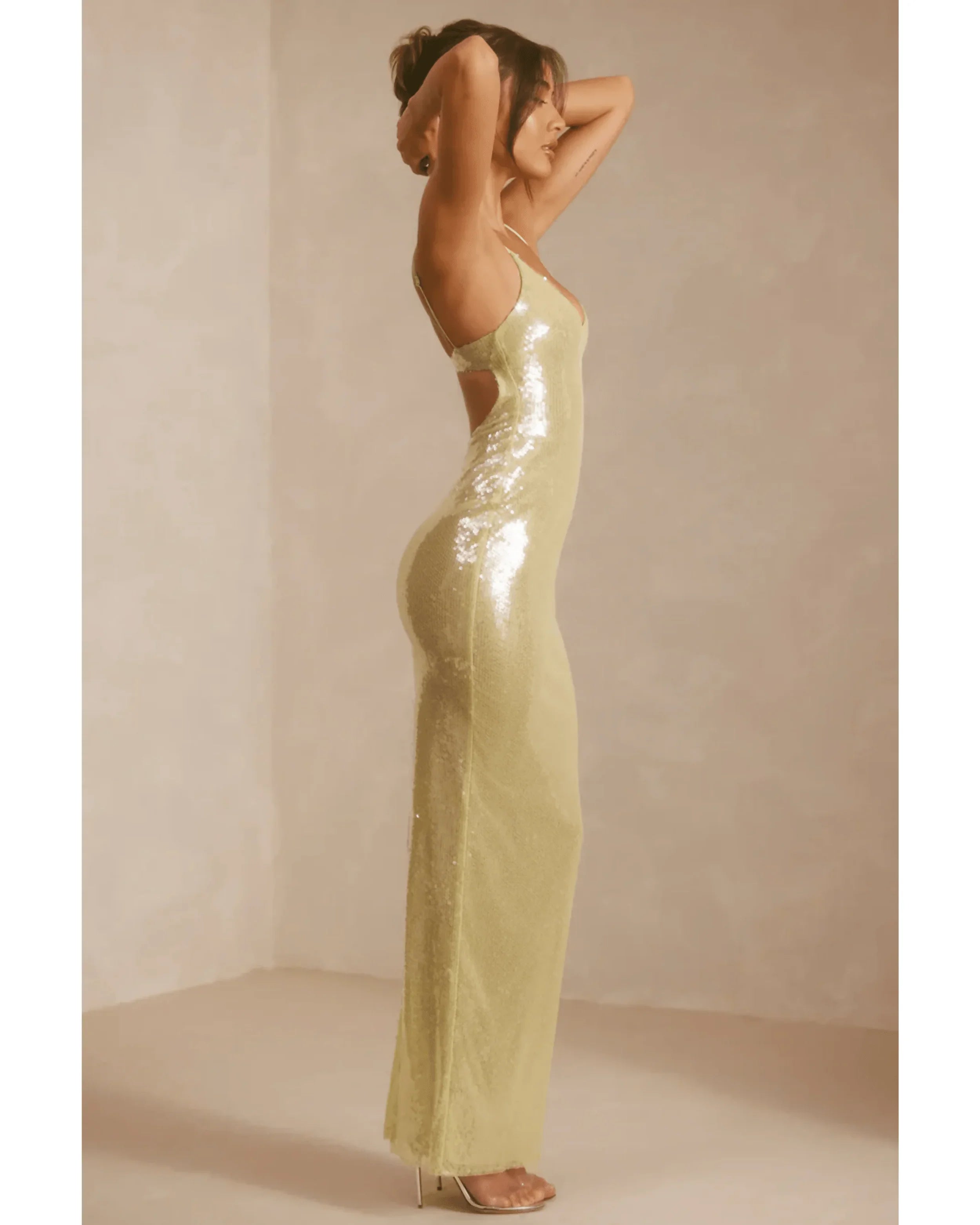 Marlena Sheer Sequin V-Neck Cut Out Back Evening Gown - Endless - UAE Rental and Resale for Women's Fashion