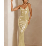Marlena Sheer Sequin V-Neck Cut Out Back Evening Gown - Endless - UAE Rental and Resale for Women's Fashion