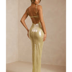Marlena Sheer Sequin V-Neck Cut Out Back Evening Gown - Endless - UAE Rental and Resale for Women's Fashion