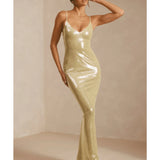 Marlena Sheer Sequin V-Neck Cut Out Back Evening Gown - Endless - UAE Rental and Resale for Women's Fashion