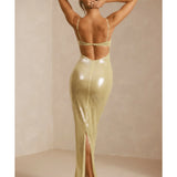 Marlena Sheer Sequin V-Neck Cut Out Back Evening Gown - Endless - UAE Rental and Resale for Women's Fashion