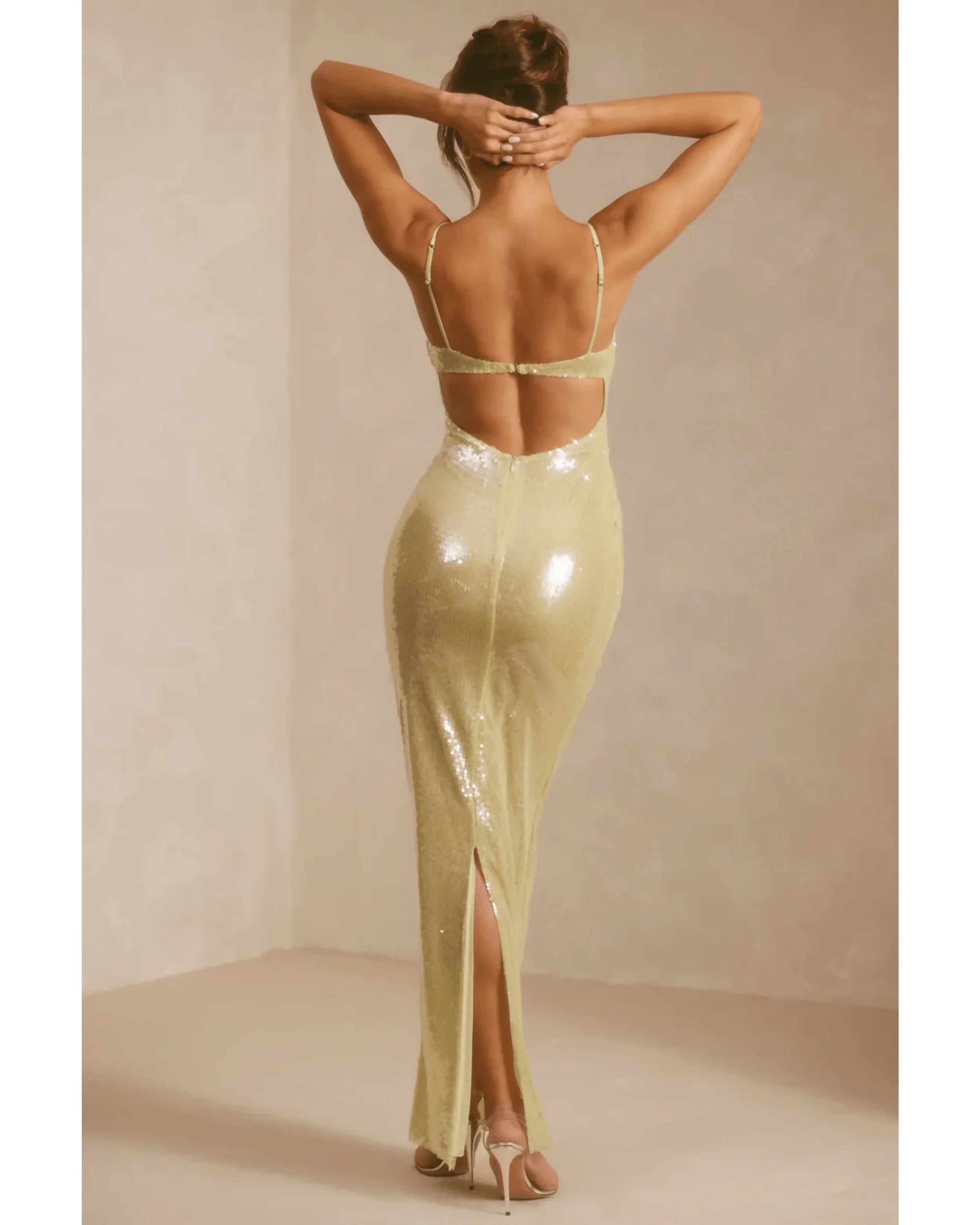 Marlena Sheer Sequin V-Neck Cut Out Back Evening Gown - Endless - UAE Rental and Resale for Women's Fashion