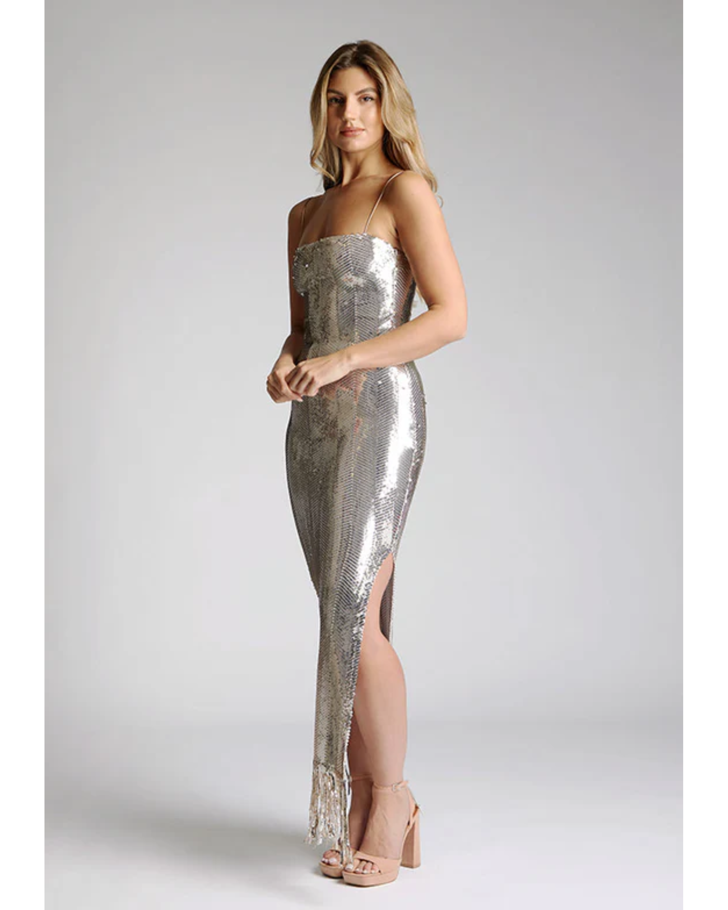 Melody Gold Sequin Midaxi Dress - Endless - UAE Rental and Resale for Women's Fashion