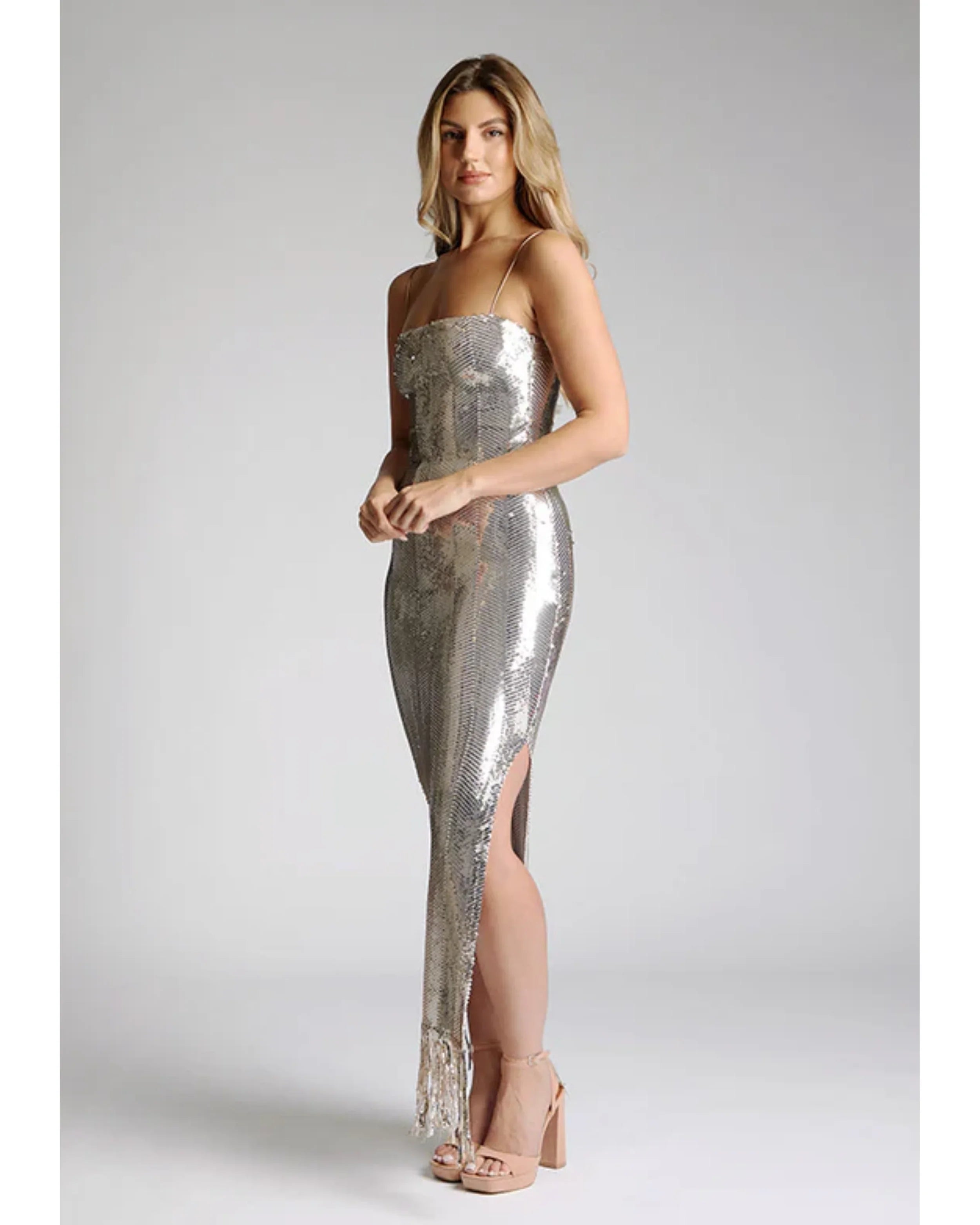 Melody Gold Sequin Midaxi Dress - Endless - UAE Rental and Resale for Women's Fashion