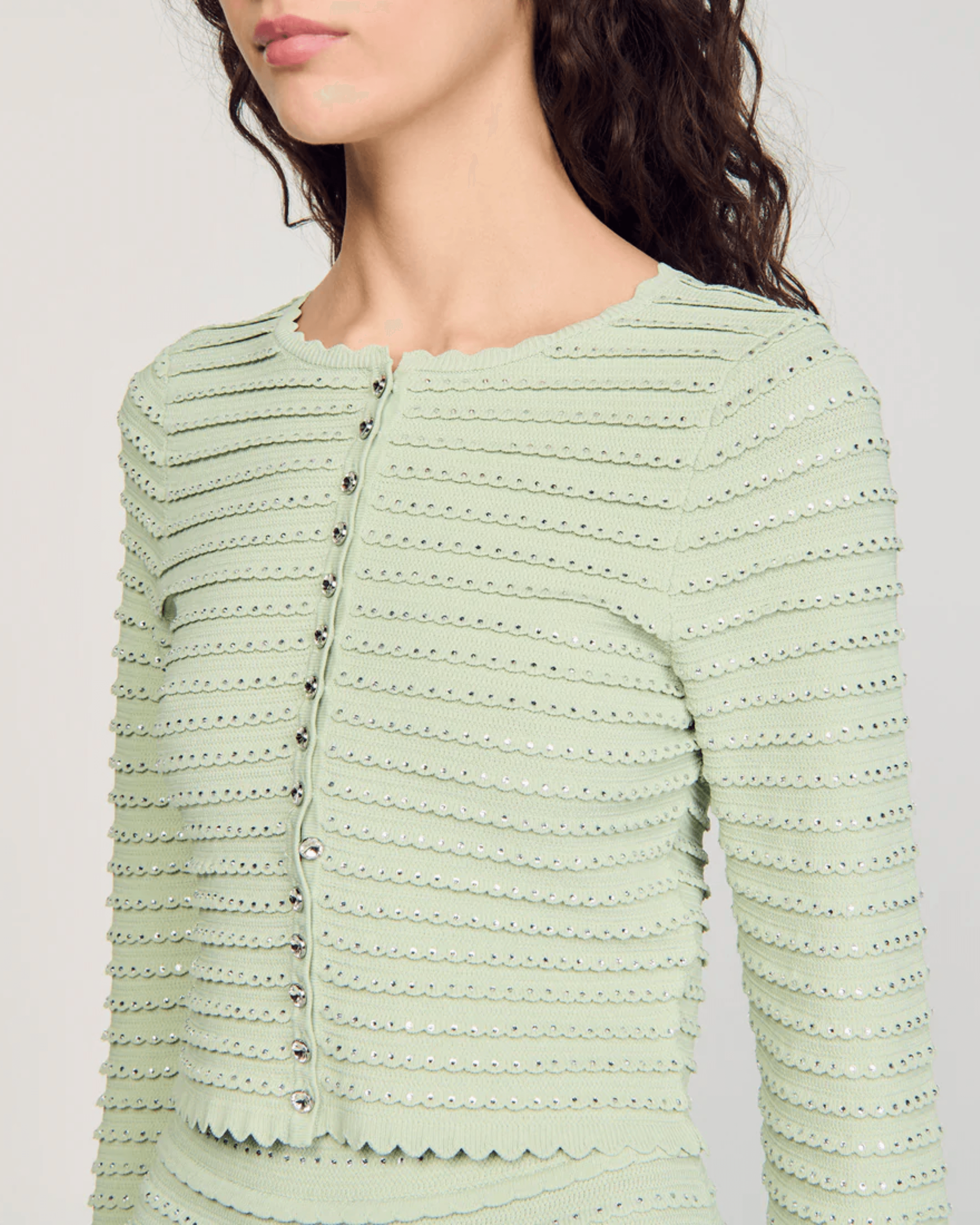 Merveilleux Studded Cardigan Vert Amande - Endless - UAE Rental and Resale for Women's Fashion